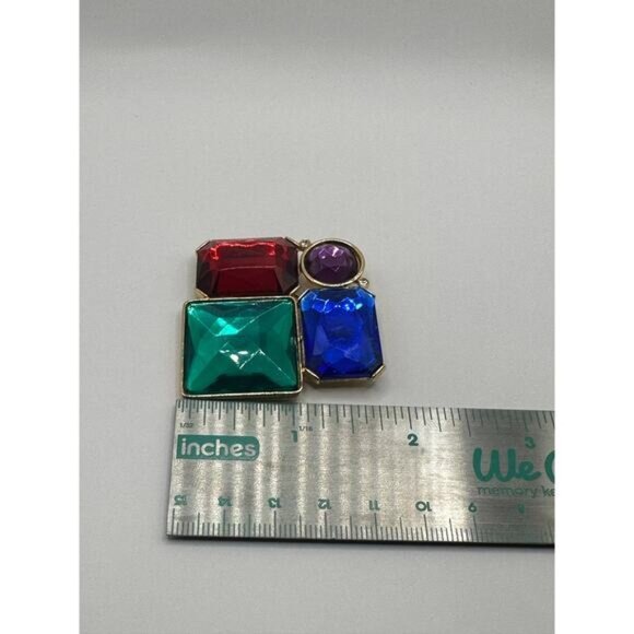 Vintage Gold Tone Rhinestone Brooch Pin W/ Red Green Blue & Purple Gemstones - Picture 5 of 5